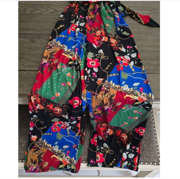 VENUS Wrap Collar Colorful Multicolor Floral Jumpsuit Size M - Picture 7 of 12